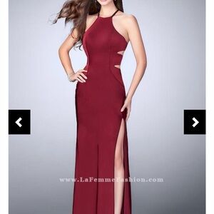 La Femme Elegant Burgundy Halter Dress #24380